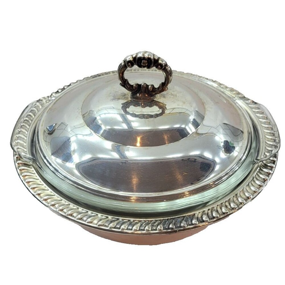 Vintage Eales 1779 Silverplate Covered Casserole w/ Pyrex Glass Insert